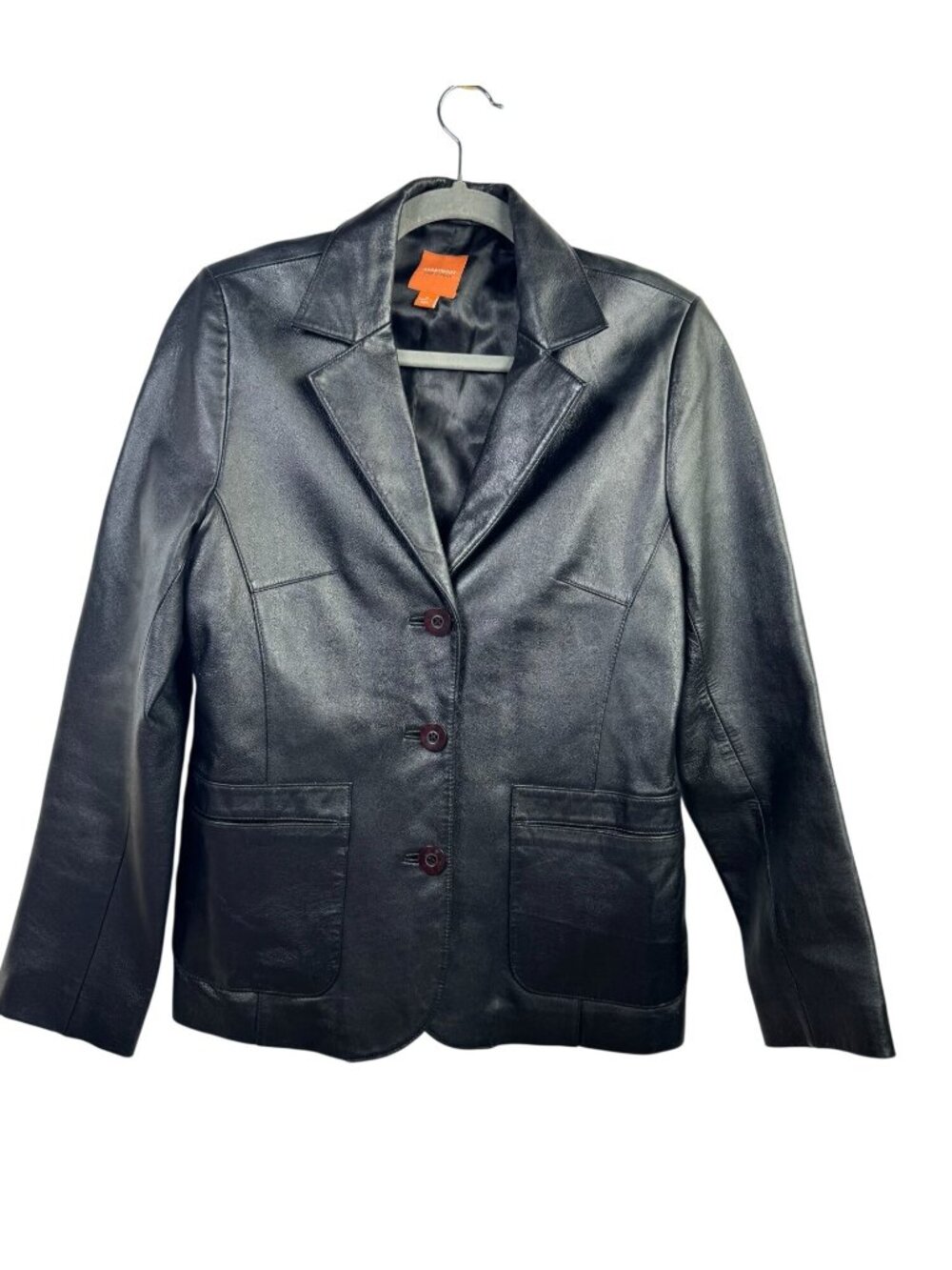 Anonymous John Carlisle Women Soft Leather Blazer Jacket Black Medium Chore Barn